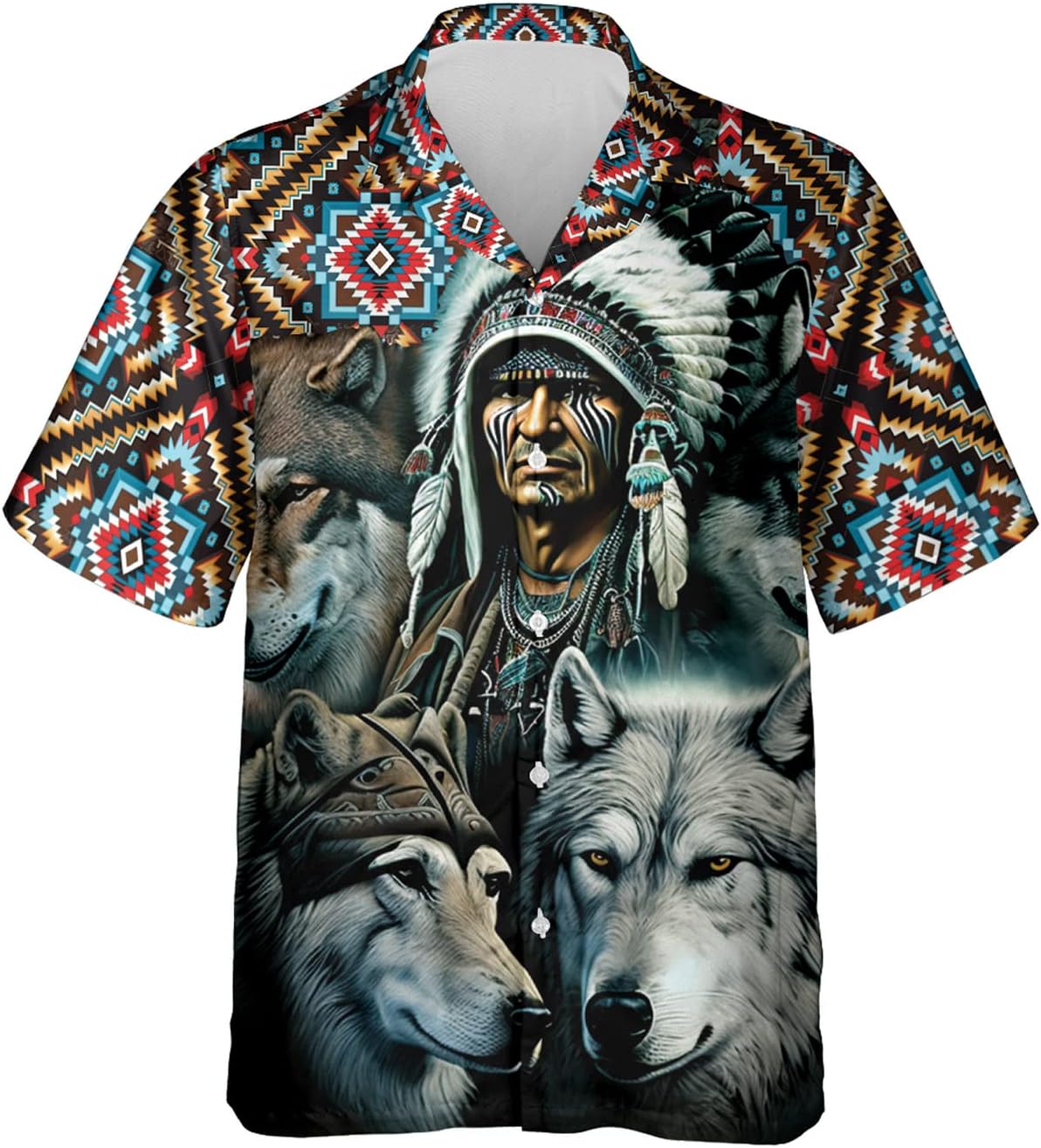 Native American Hawaiian Shirt for Mens - Wolves Summer Shirt, Button Down Shirt Short Sleeve LTM1152